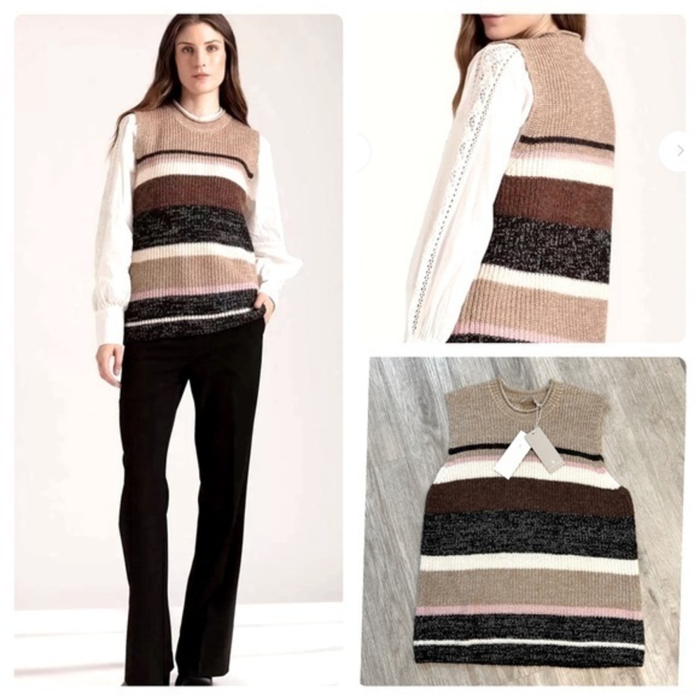 New with tags COPENHAGEN striped sleeveless warm & cozy sweater vest. Wool blend